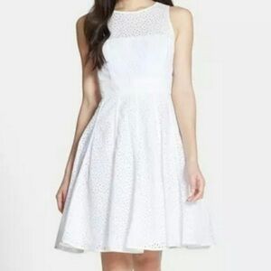 Eliza J white eyelet fit and flare above the knee cotton sleeveless dress Sz 6